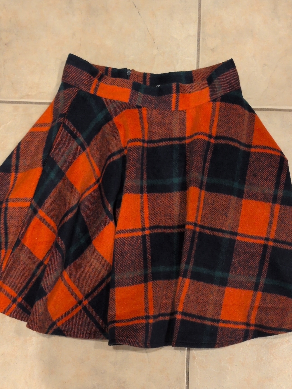 Tanming Wool Blend Orange Plaid Skirt Size Small